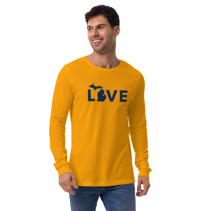 Michigan 'Love' T-Shirt (Geometric Sans Font - Gold/Navy) | Unisex Long Sleeve