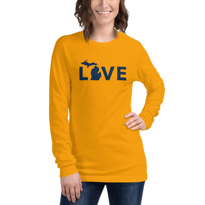 Michigan 'Love' T-Shirt (Geometric Sans Font - Gold/Navy) | Unisex Long Sleeve