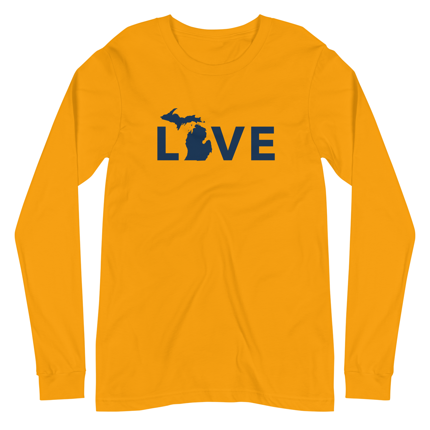 Michigan 'Love' T-Shirt (Geometric Sans Font - Gold/Navy) | Unisex Long Sleeve