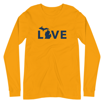 Michigan 'Love' T-Shirt (Geometric Sans Font - Gold/Navy) | Unisex Long Sleeve