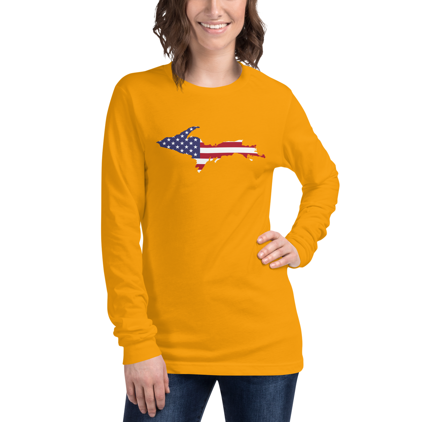 Michigan Upper Peninsula T-Shirt (w/ UP USA Flag Outline) | Unisex Long Sleeve