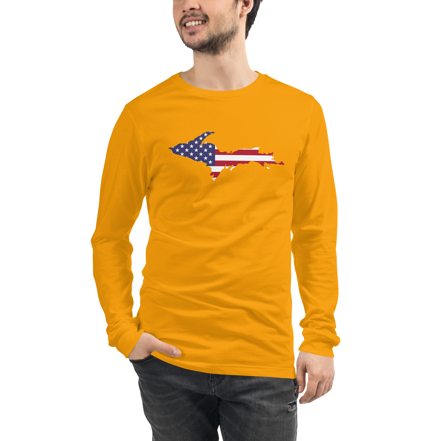 Michigan Upper Peninsula T-Shirt (w/ UP USA Flag Outline) | Unisex Long Sleeve