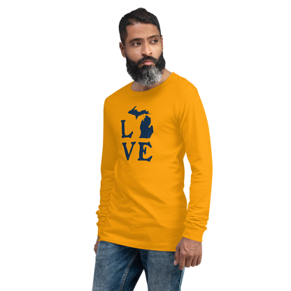 Michigan 'Love' T-Shirt (Woodcut Font) | Unisex Long Sleeve