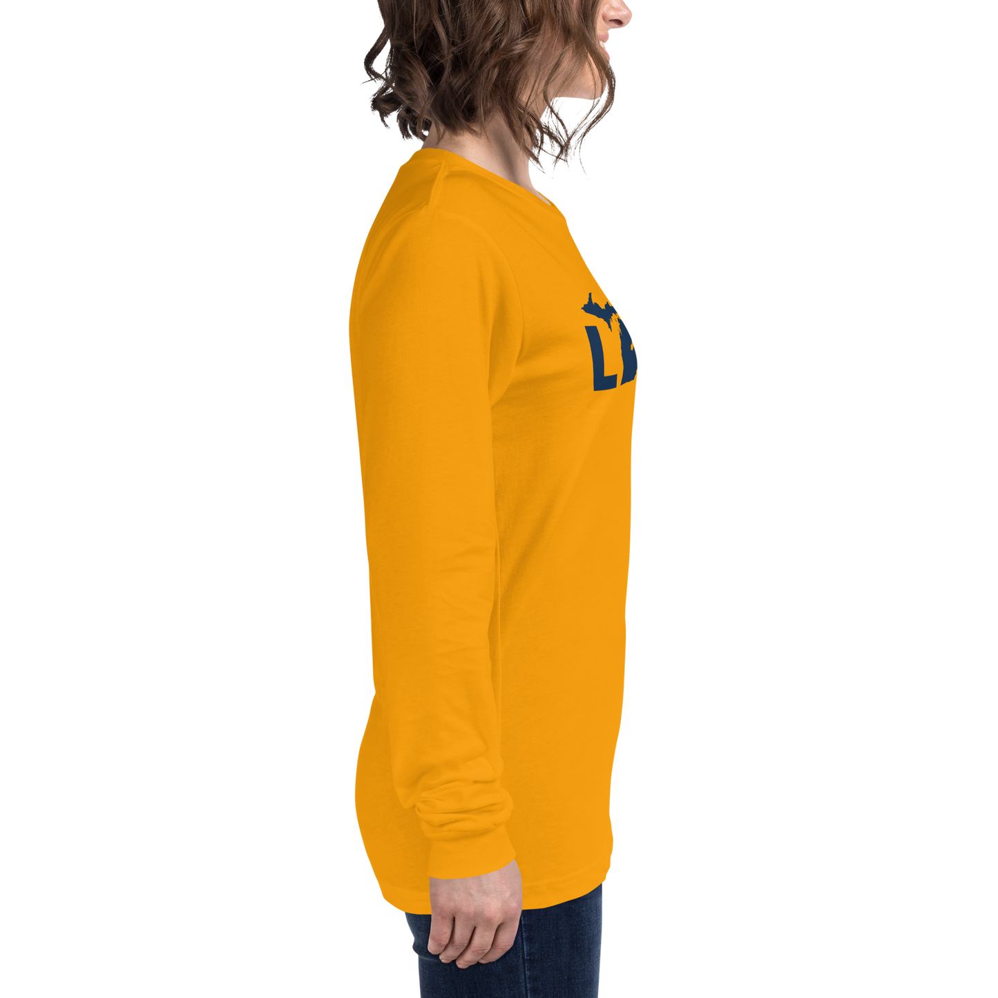 Michigan 'Love' T-Shirt (Geometric Sans Font - Gold/Navy) | Unisex Long Sleeve