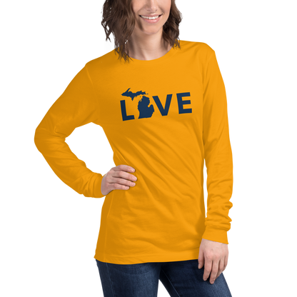 Michigan 'Love' T-Shirt (Geometric Sans Font - Gold/Navy) | Unisex Long Sleeve