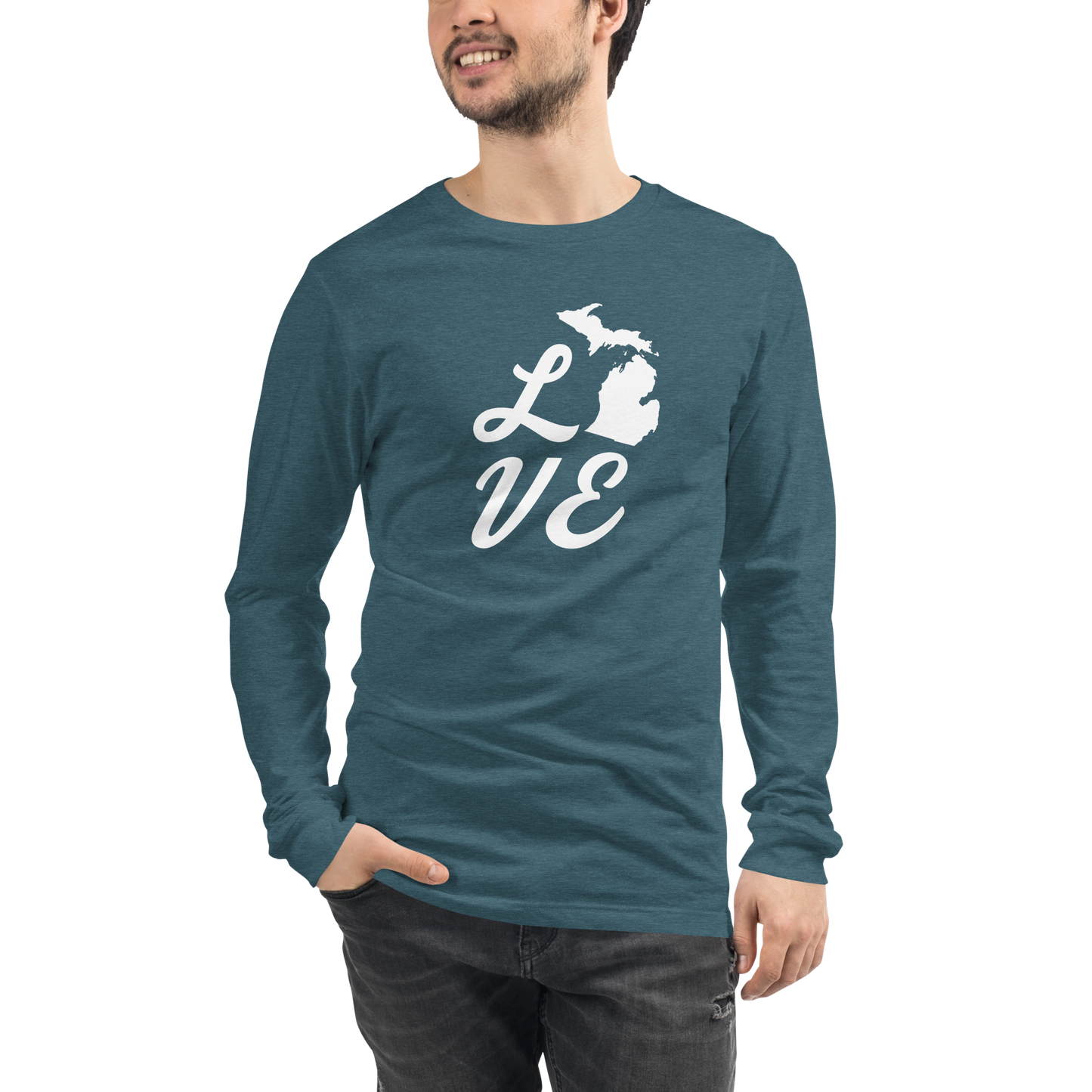 Michigan 'Love' T-Shirt (Retro Script Font) | Unisex Long Sleeve