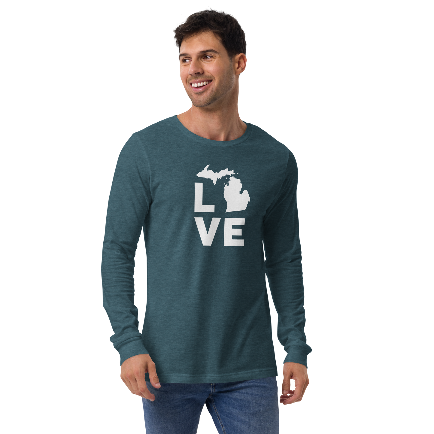 Michigan 'Love' T-Shirt (Geometric Sans Font) | Unisex Long Sleeve