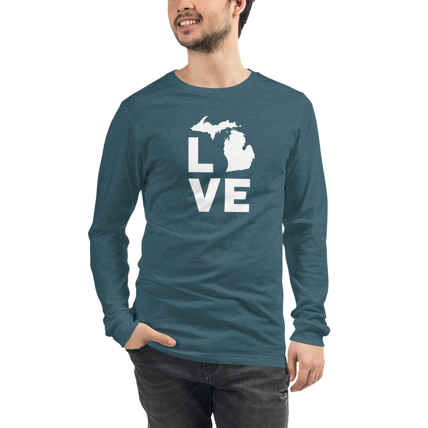 Michigan 'Love' T-Shirt (Geometric Sans Font) | Unisex Long Sleeve