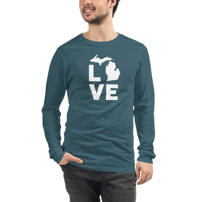 Michigan 'Love' T-Shirt (Geometric Sans Font) | Unisex Long Sleeve