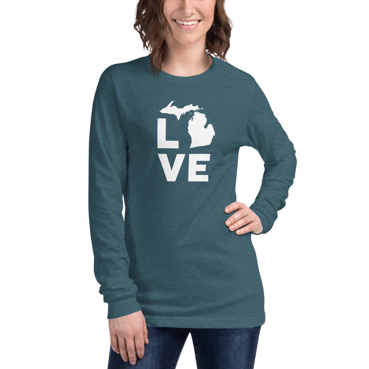 Michigan 'Love' T-Shirt (Geometric Sans Font) | Unisex Long Sleeve