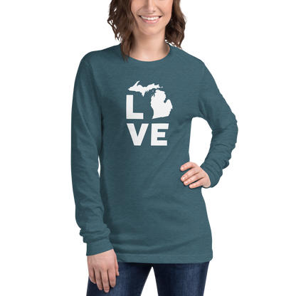 Michigan 'Love' T-Shirt (Geometric Sans Font) | Unisex Long Sleeve