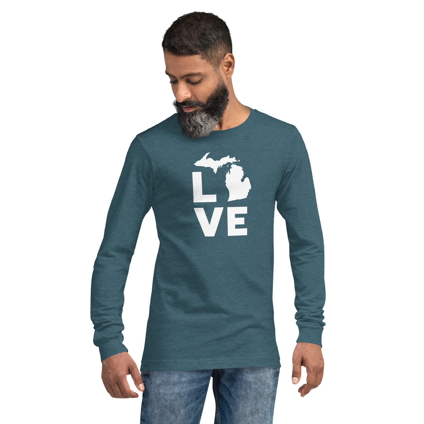 Michigan 'Love' T-Shirt (Geometric Sans Font) | Unisex Long Sleeve