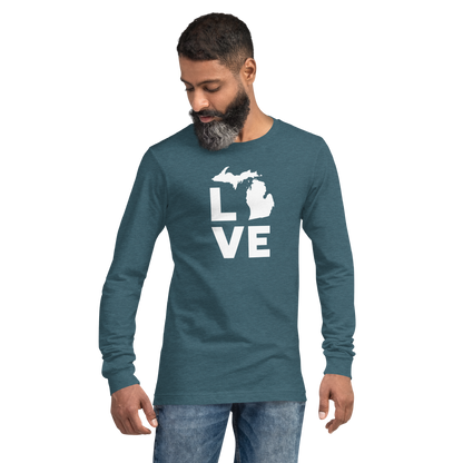 Michigan 'Love' T-Shirt (Geometric Sans Font) | Unisex Long Sleeve