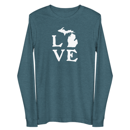 Michigan 'Love' T-Shirt (Woodcut Font) | Unisex Long Sleeve