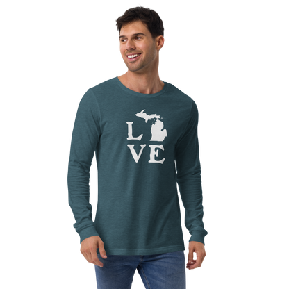 Michigan 'Love' T-Shirt (Woodcut Font) | Unisex Long Sleeve