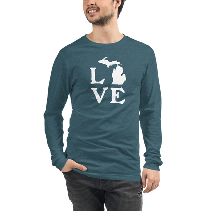 Michigan 'Love' T-Shirt (Woodcut Font) | Unisex Long Sleeve