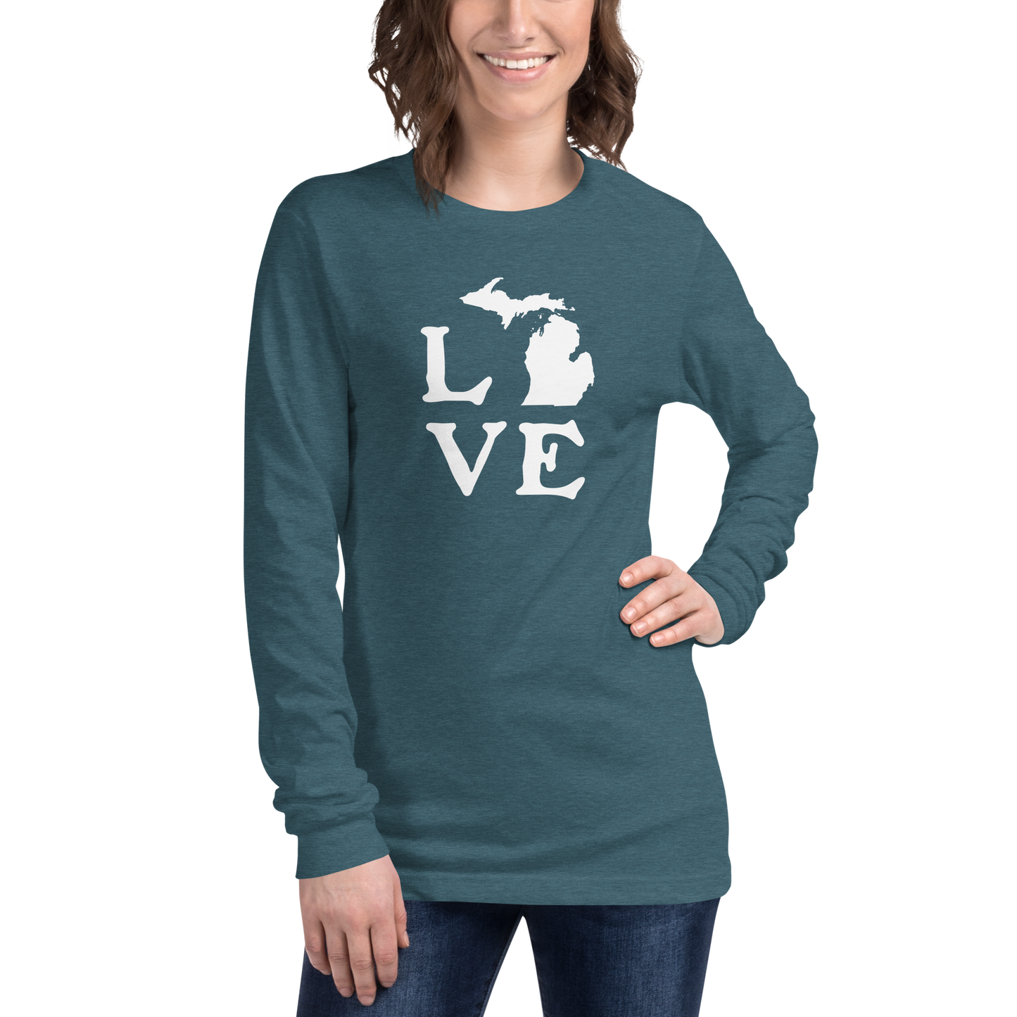 Michigan 'Love' T-Shirt (Woodcut Font) | Unisex Long Sleeve