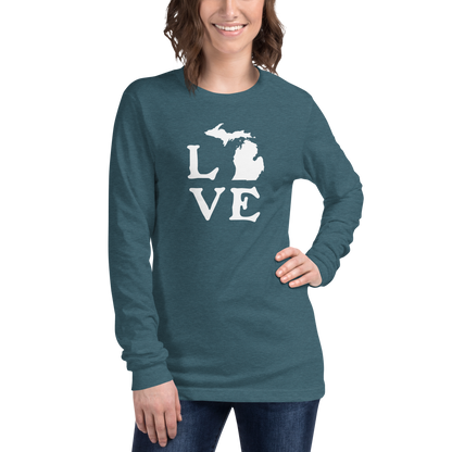 Michigan 'Love' T-Shirt (Woodcut Font) | Unisex Long Sleeve