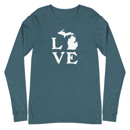 Michigan 'Love' T-Shirt (Woodcut Font) | Unisex Long Sleeve