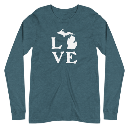 Michigan 'Love' T-Shirt (Woodcut Font) | Unisex Long Sleeve