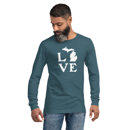 Michigan 'Love' T-Shirt (Woodcut Font) | Unisex Long Sleeve