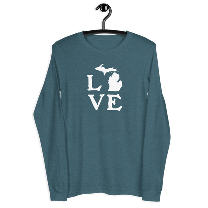 Michigan 'Love' T-Shirt (Woodcut Font) | Unisex Long Sleeve