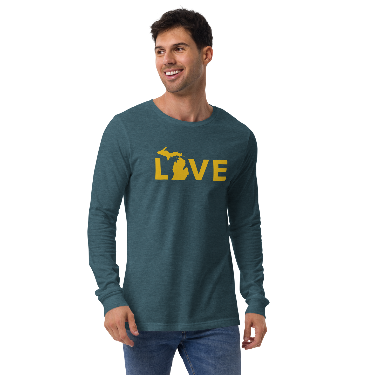 Michigan 'Love' T-Shirt (Geometric Sans Font - Gold/Navy) | Unisex Long Sleeve