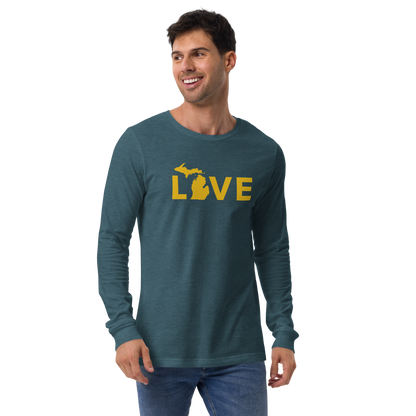 Michigan 'Love' T-Shirt (Geometric Sans Font - Gold/Navy) | Unisex Long Sleeve