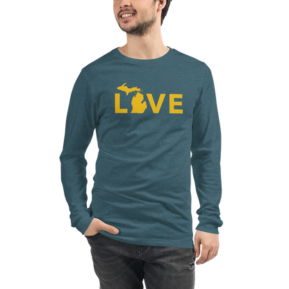 Michigan 'Love' T-Shirt (Geometric Sans Font - Gold/Navy) | Unisex Long Sleeve