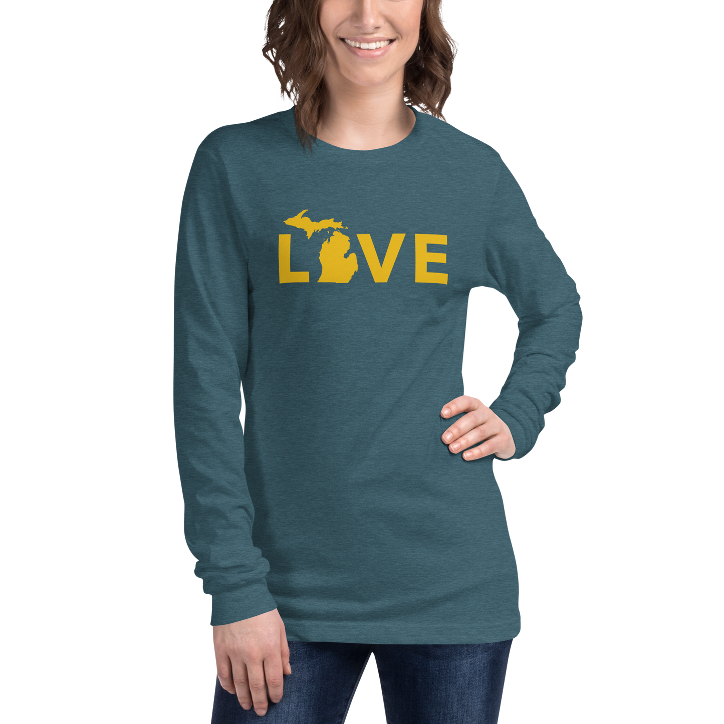 Michigan 'Love' T-Shirt (Geometric Sans Font - Gold/Navy) | Unisex Long Sleeve