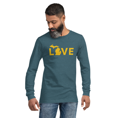 Michigan 'Love' T-Shirt (Geometric Sans Font - Gold/Navy) | Unisex Long Sleeve