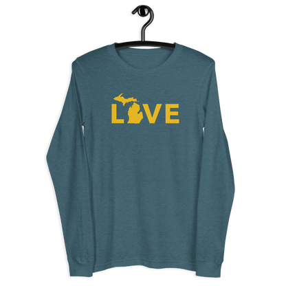 Michigan 'Love' T-Shirt (Geometric Sans Font - Gold/Navy) | Unisex Long Sleeve