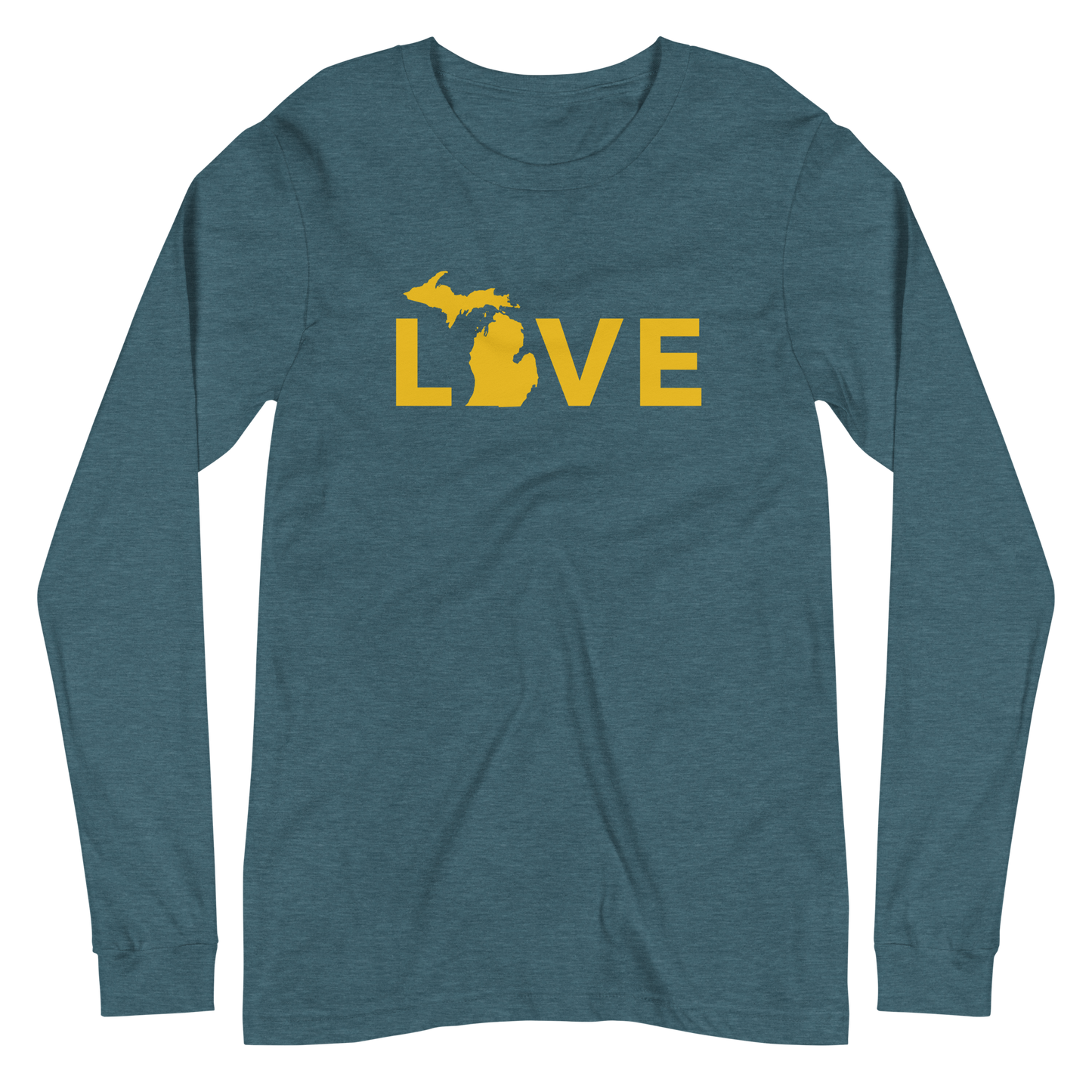 Michigan 'Love' T-Shirt (Geometric Sans Font - Gold/Navy) | Unisex Long Sleeve