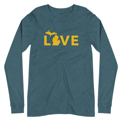 Michigan 'Love' T-Shirt (Geometric Sans Font - Gold/Navy) | Unisex Long Sleeve