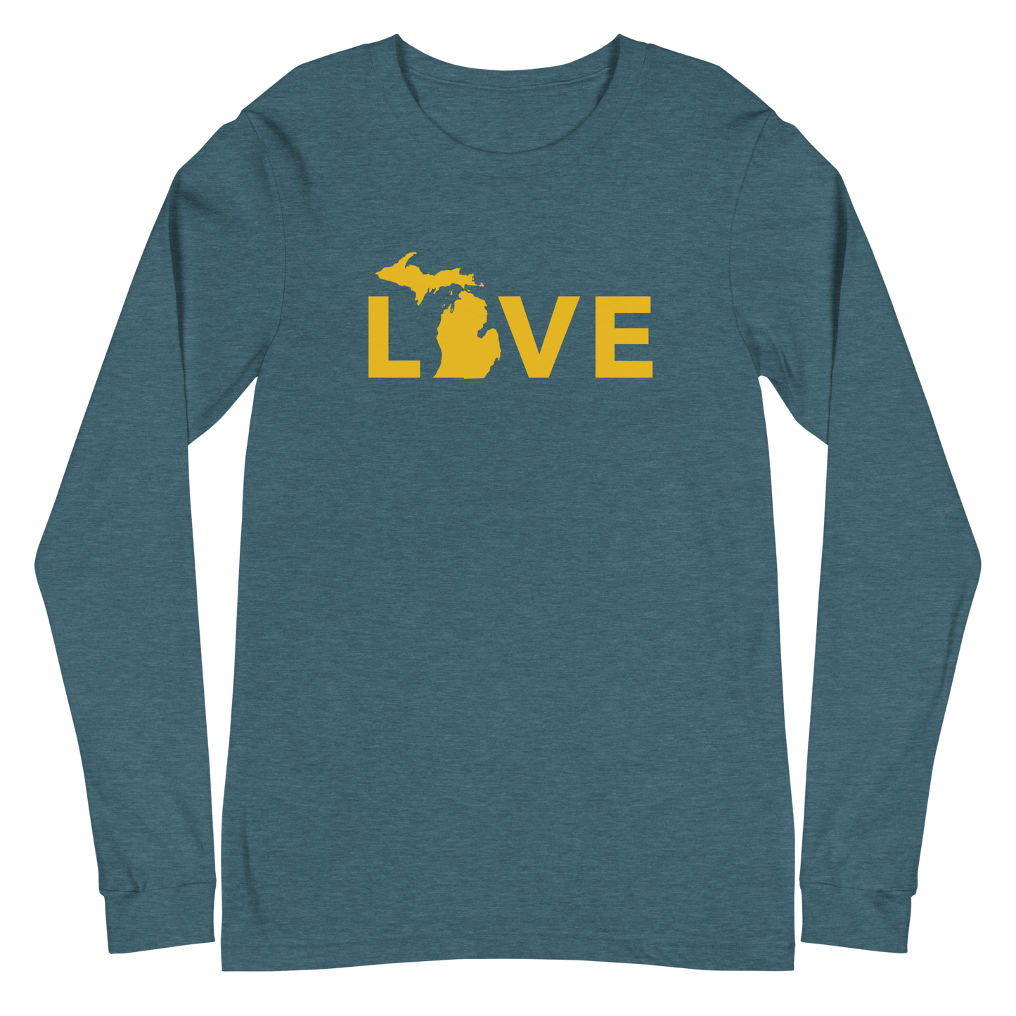 Michigan 'Love' T-Shirt (Geometric Sans Font - Gold/Navy) | Unisex Long Sleeve