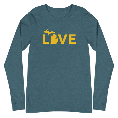 Michigan 'Love' T-Shirt (Geometric Sans Font - Gold/Navy) | Unisex Long Sleeve