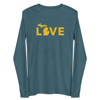 Michigan 'Love' T-Shirt (Geometric Sans Font - Gold/Navy) | Unisex Long Sleeve