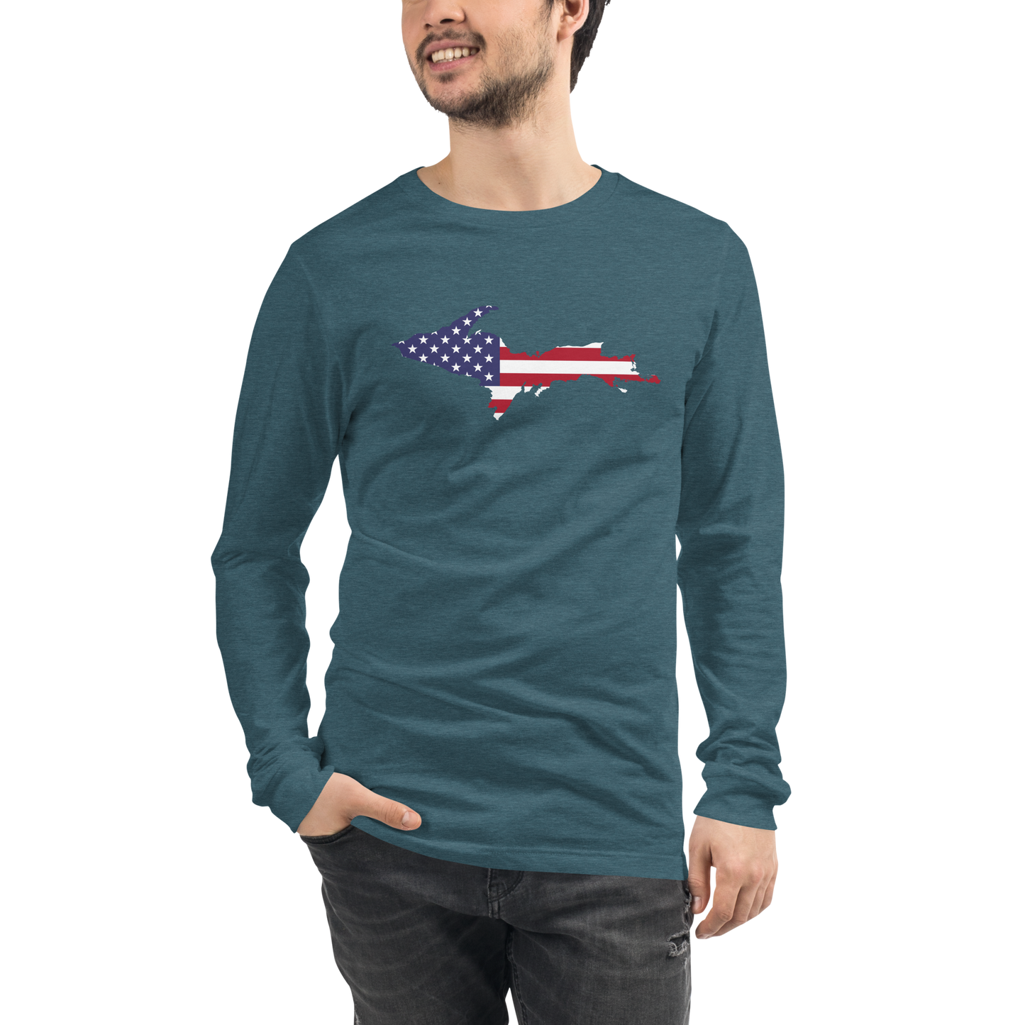 Michigan Upper Peninsula T-Shirt (w/ UP USA Flag Outline) | Unisex Long Sleeve