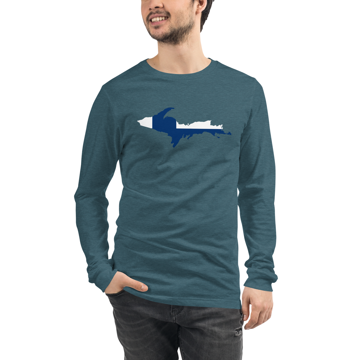 Michigan Upper Peninsula T-Shirt (w/ UP Finland Flag Outline) | Unisex Long Sleeve