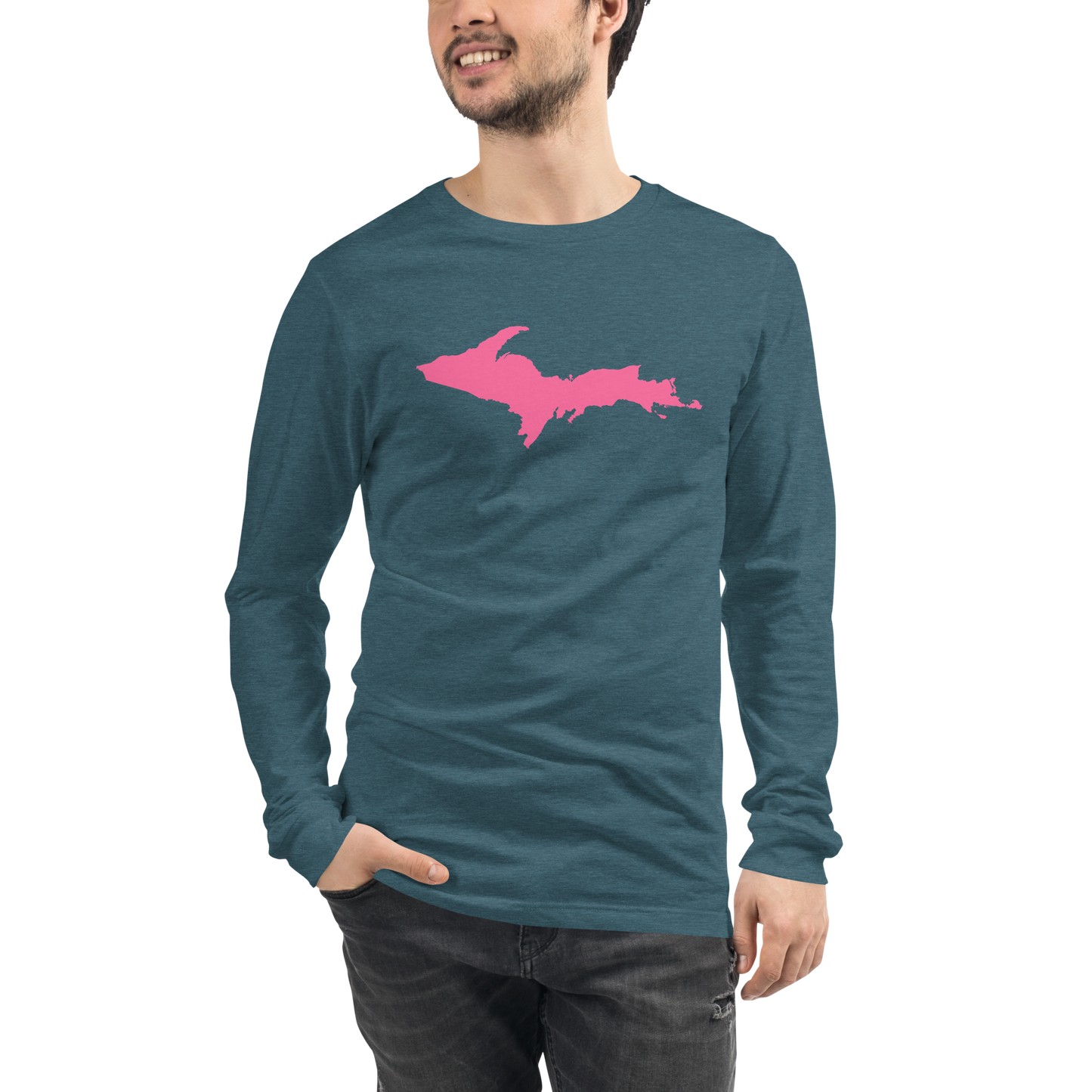 Michigan Upper Peninsula T-Shirt (w/ Pink UP Outline) | Unisex Long Sleeve