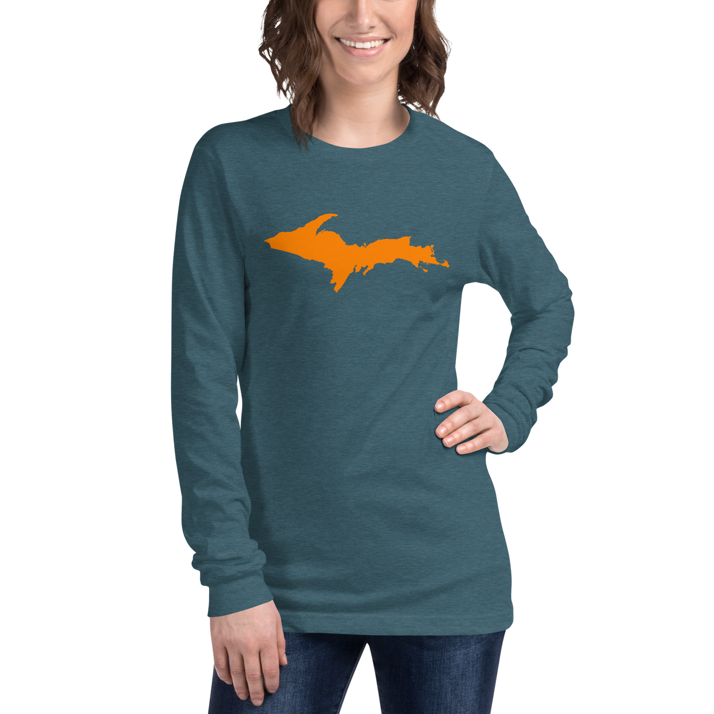 Michigan Upper Peninsula T-Shirt (w/ Orange UP Outline) | Unisex Long Sleeve