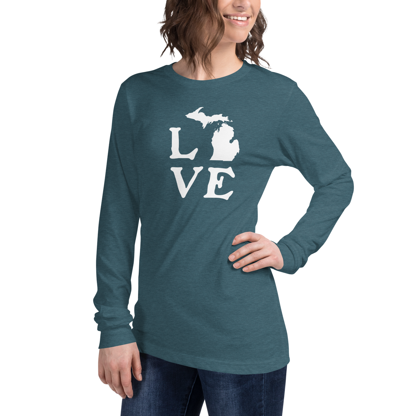 Michigan 'Love' T-Shirt (Woodcut Font) | Unisex Long Sleeve