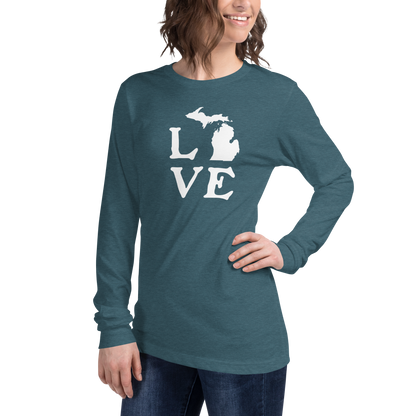 Michigan 'Love' T-Shirt (Woodcut Font) | Unisex Long Sleeve