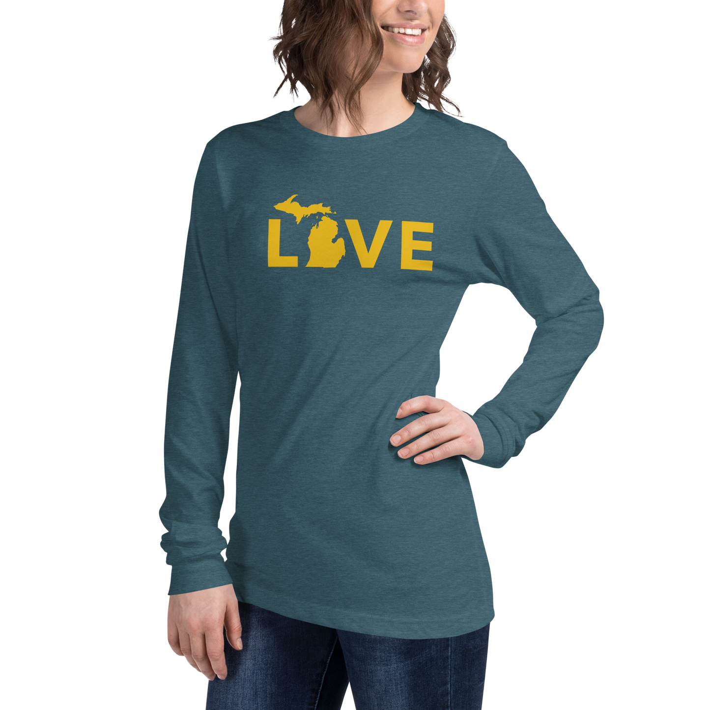 Michigan 'Love' T-Shirt (Geometric Sans Font - Gold/Navy) | Unisex Long Sleeve