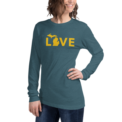 Michigan 'Love' T-Shirt (Geometric Sans Font - Gold/Navy) | Unisex Long Sleeve