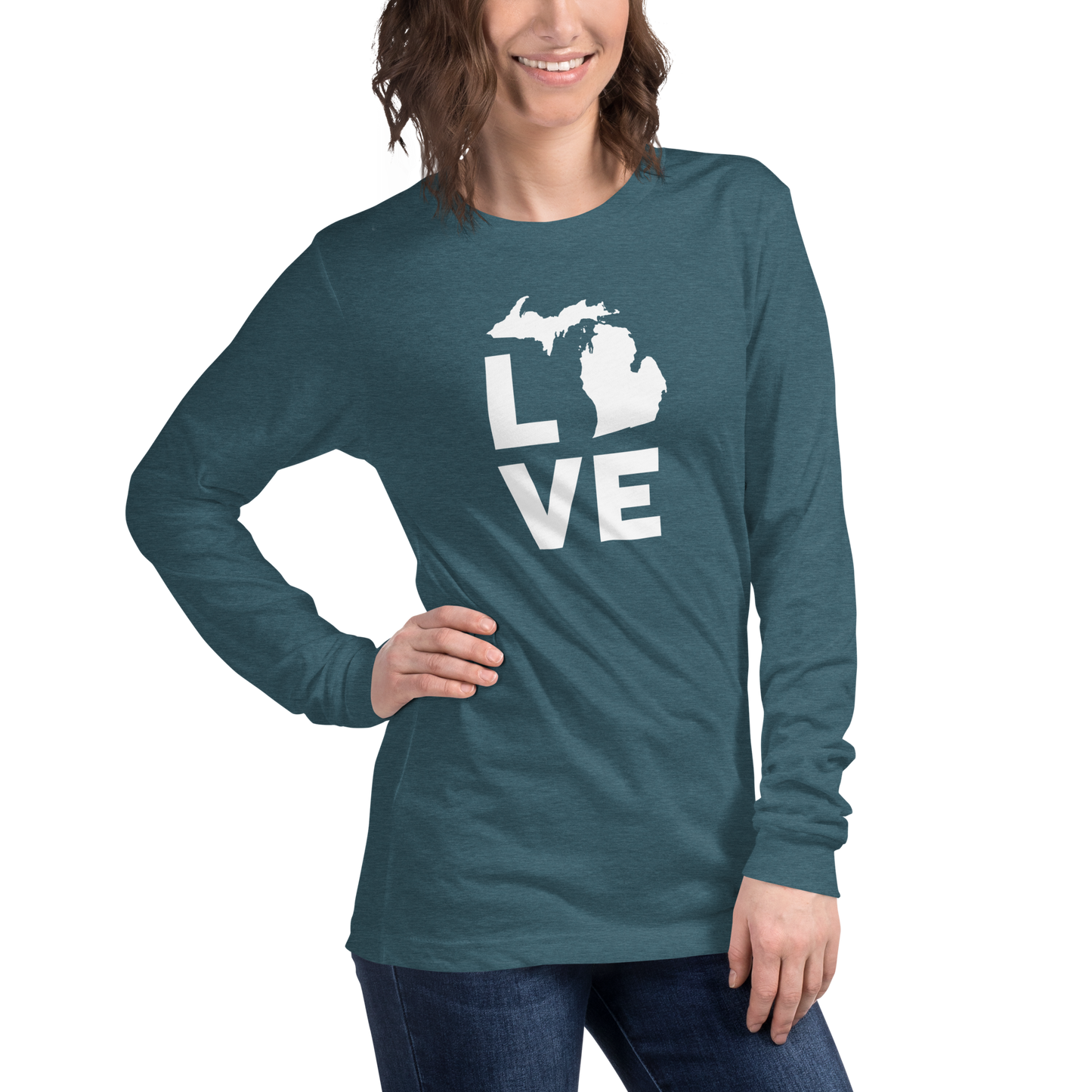 Michigan 'Love' T-Shirt (Geometric Sans Font) | Unisex Long Sleeve