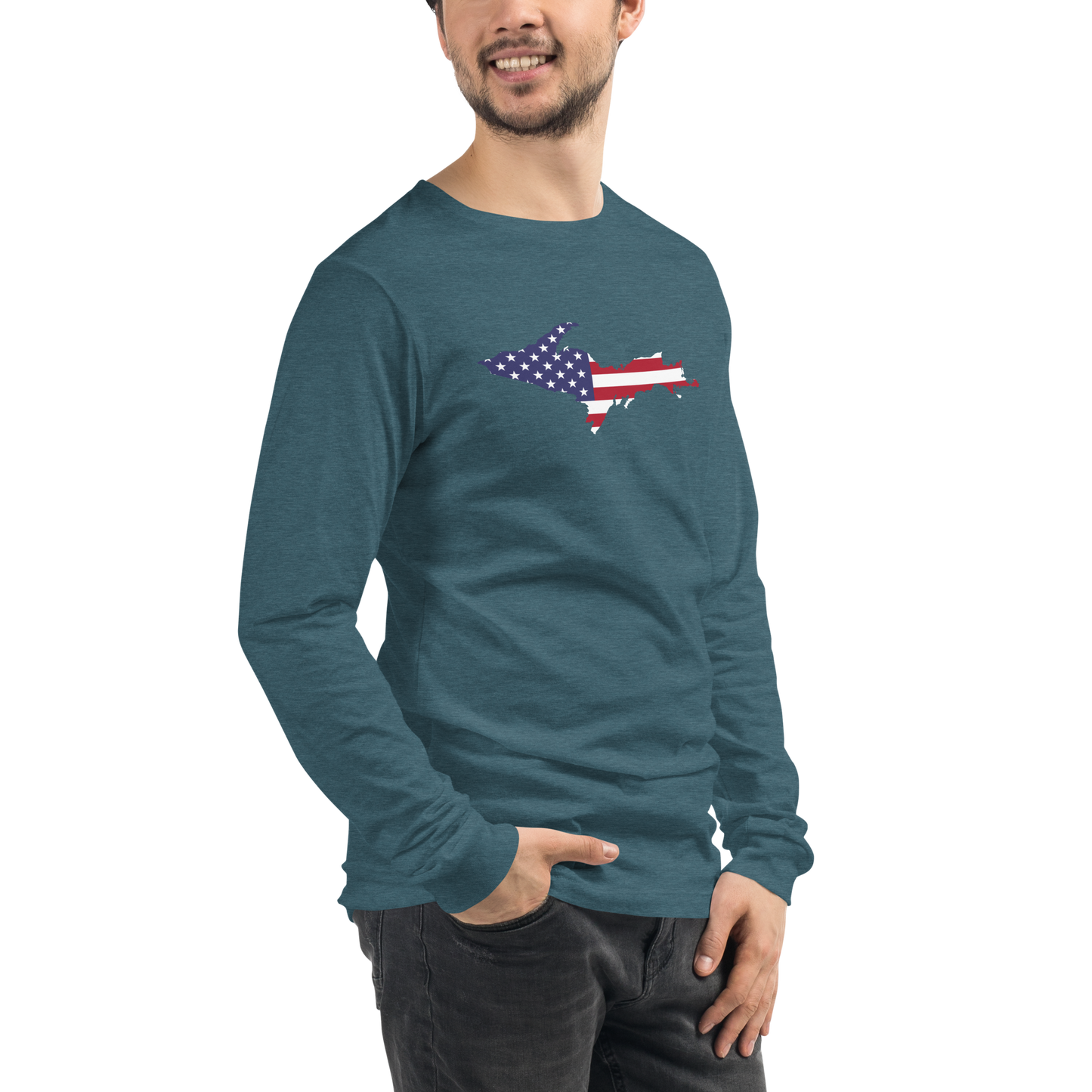 Michigan Upper Peninsula T-Shirt (w/ UP USA Flag Outline) | Unisex Long Sleeve