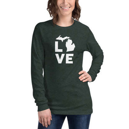 Michigan 'Love' T-Shirt (Geometric Sans Font) | Unisex Long Sleeve