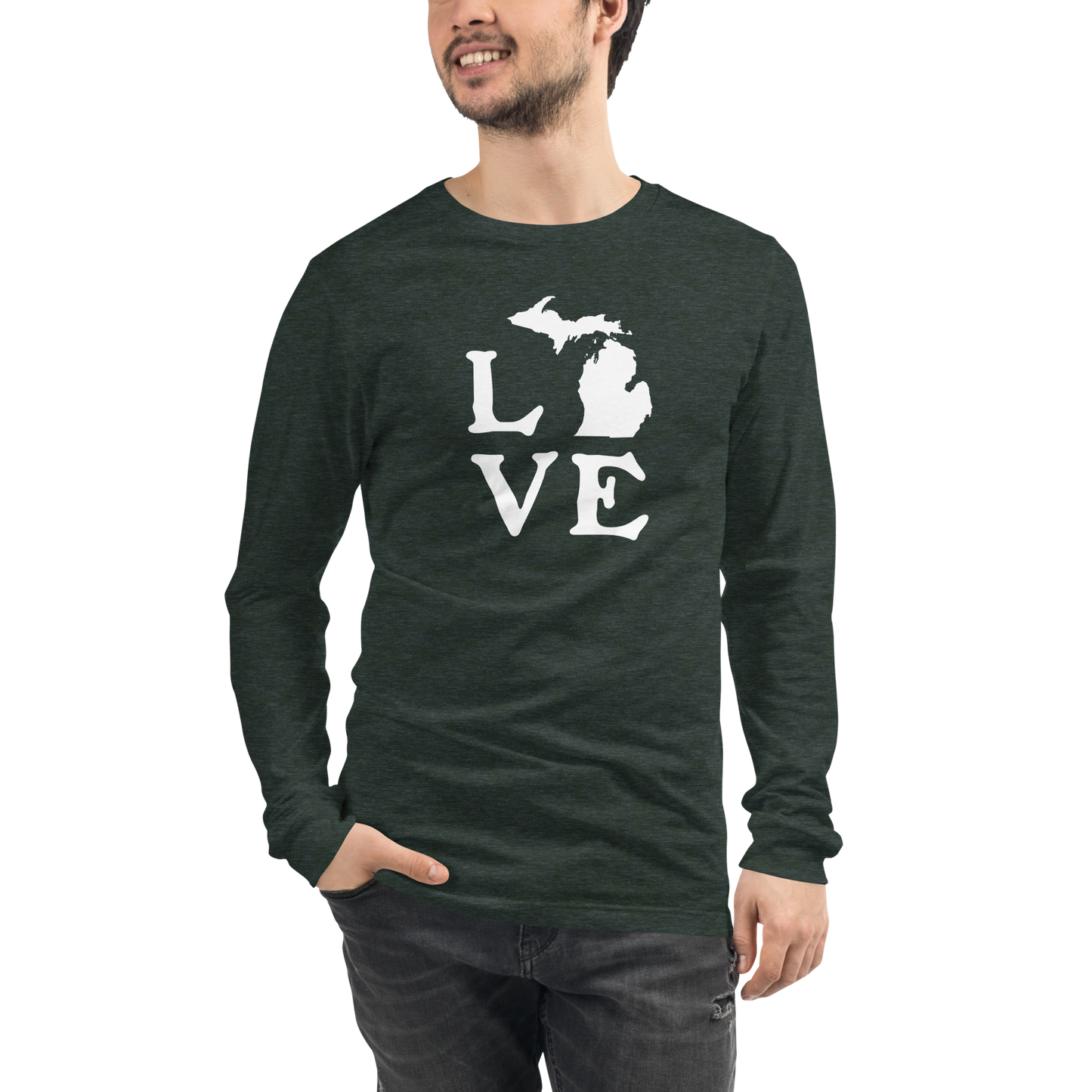 Michigan 'Love' T-Shirt (Woodcut Font) | Unisex Long Sleeve