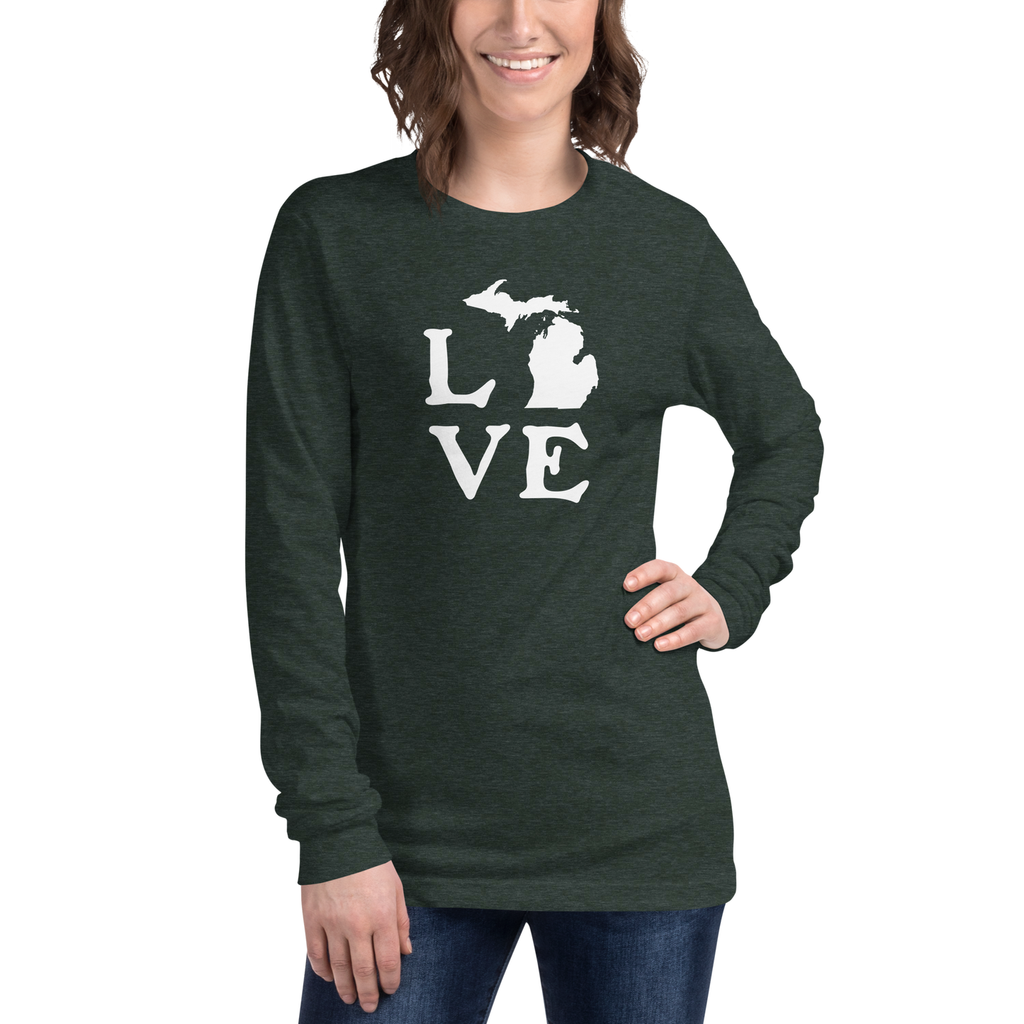 Michigan 'Love' T-Shirt (Woodcut Font) | Unisex Long Sleeve